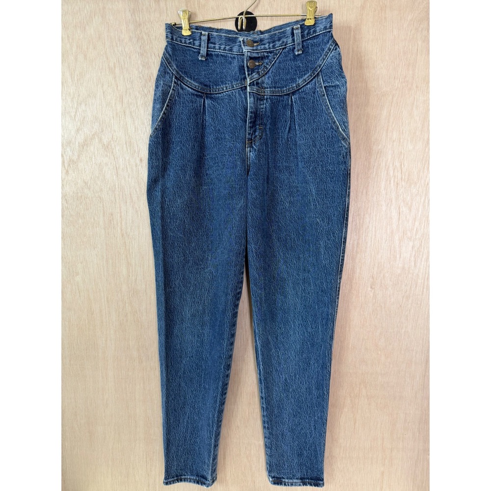 Vintage Zena Jeans 80s High Waisted Pleated Western Yoke Tapered Leg Blue Denim